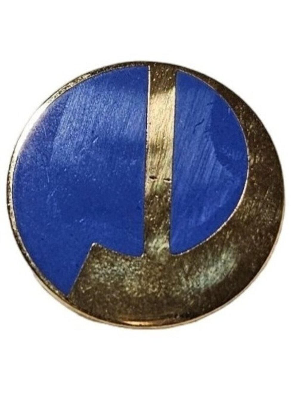 Vintage Lapel Pin Blue Enamel Gold Tone Round MCM Mod Fashion Jewelry Women